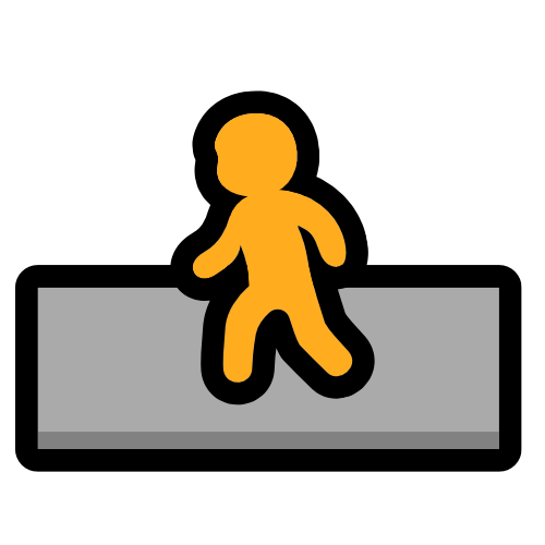 a simple yellow figure walking along a grey sidewalk from right to left.